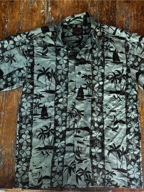Men’s 100% Silk Tropical Tiki  Button-Up Shirt